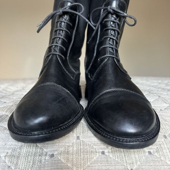 Joan & David Black Leather Lace Up Knee High Tall Riding Boot Women US 6 Italy - Picture 11 of 16